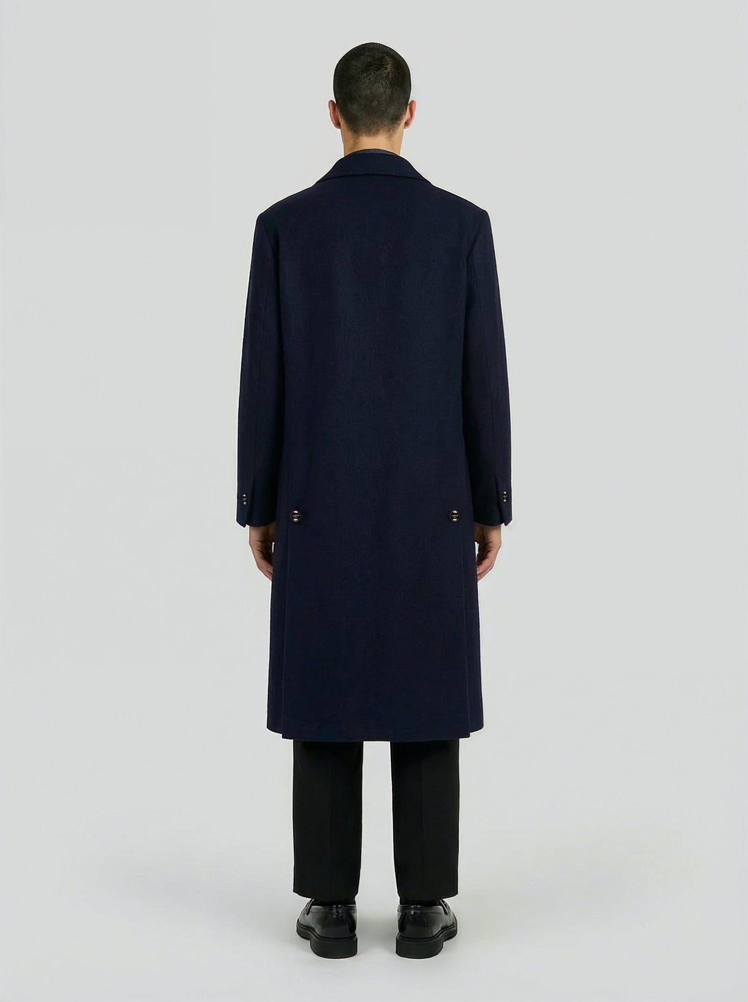 Manteau bleu long en laine minimaliste- Lebrun Paris
