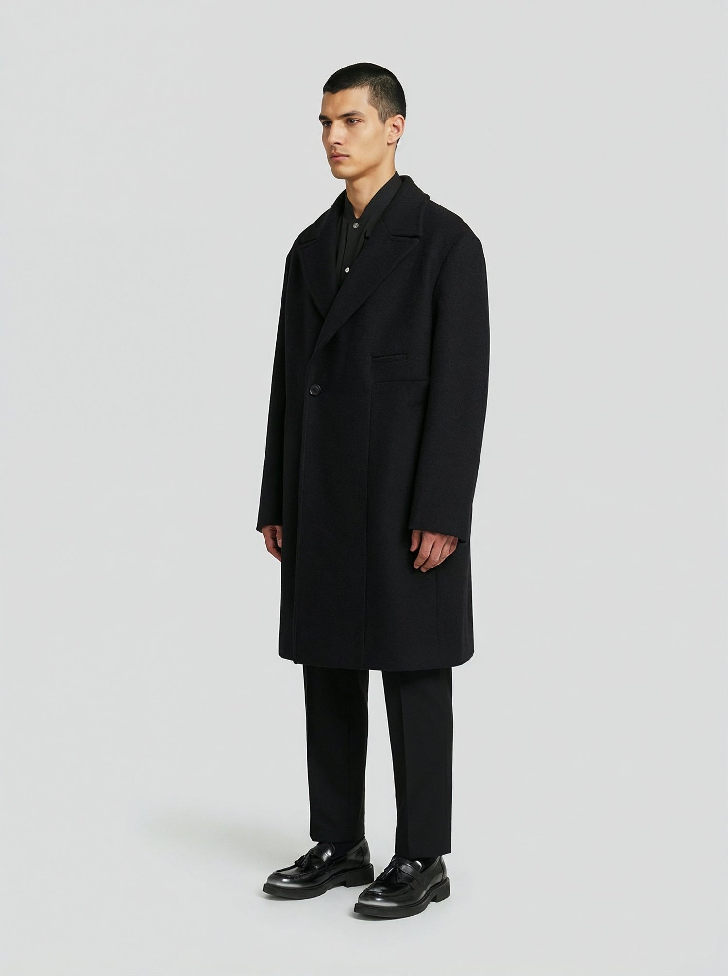 Manteau croisé noir en laine pour homme Lebrun Paris