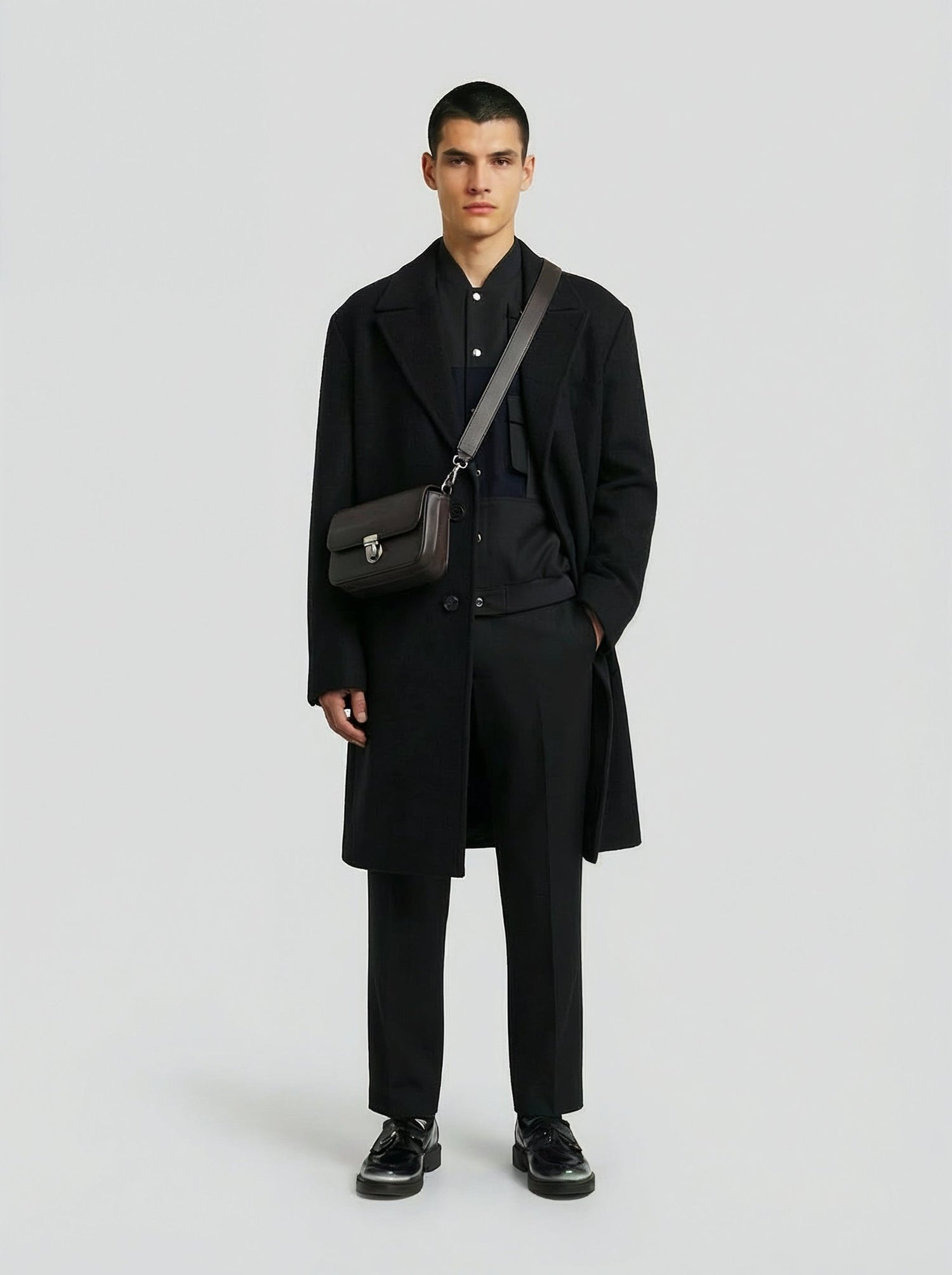 Manteau croisé noir en laine pour homme Lebrun Paris