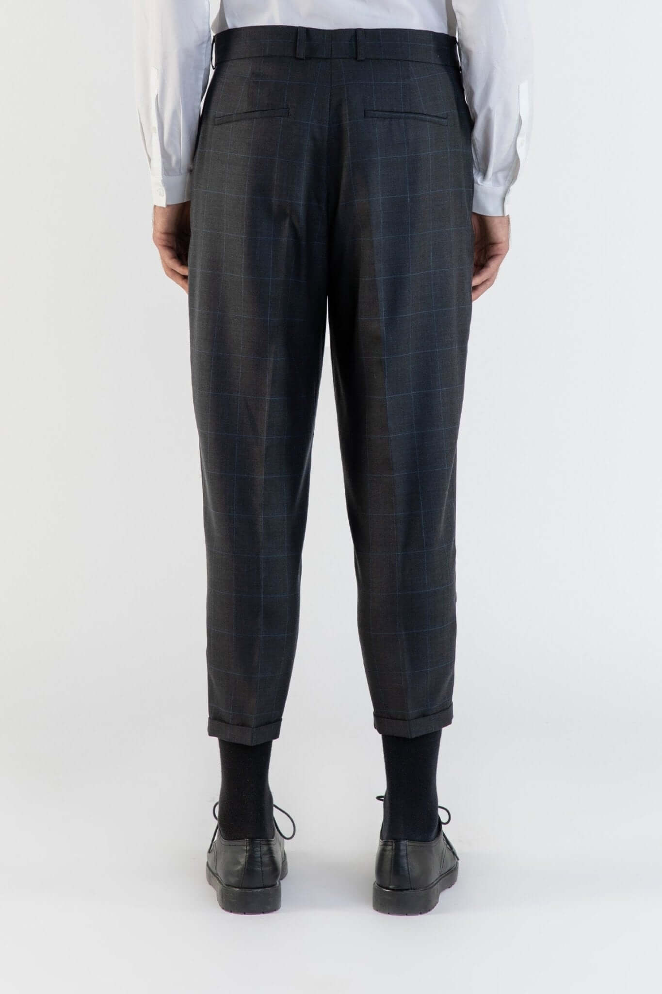 LE PANTALON MARRON À PLIS EN LAINE, vue arrière, pantalon élégant en tissu anglais, style moderne.