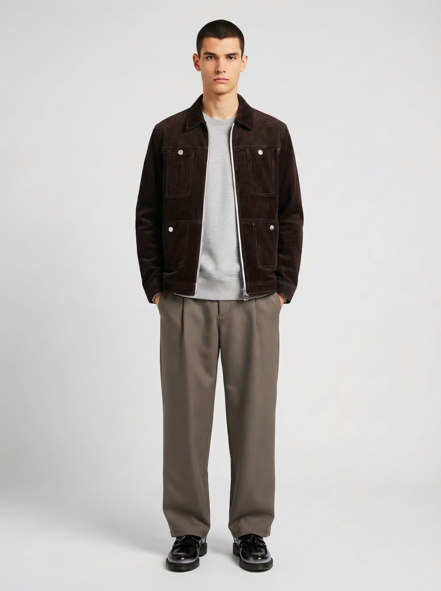 LE BLOUSON MARRON ZIPPÉ EN VELOURS - Lebrun Paris