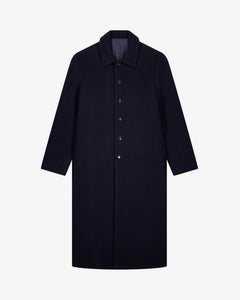 Manteau bleu long en laine minimaliste - Lebrun Paris