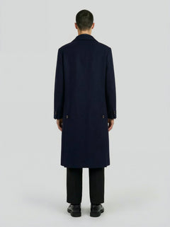 Manteau bleu long en laine minimaliste- Lebrun Paris