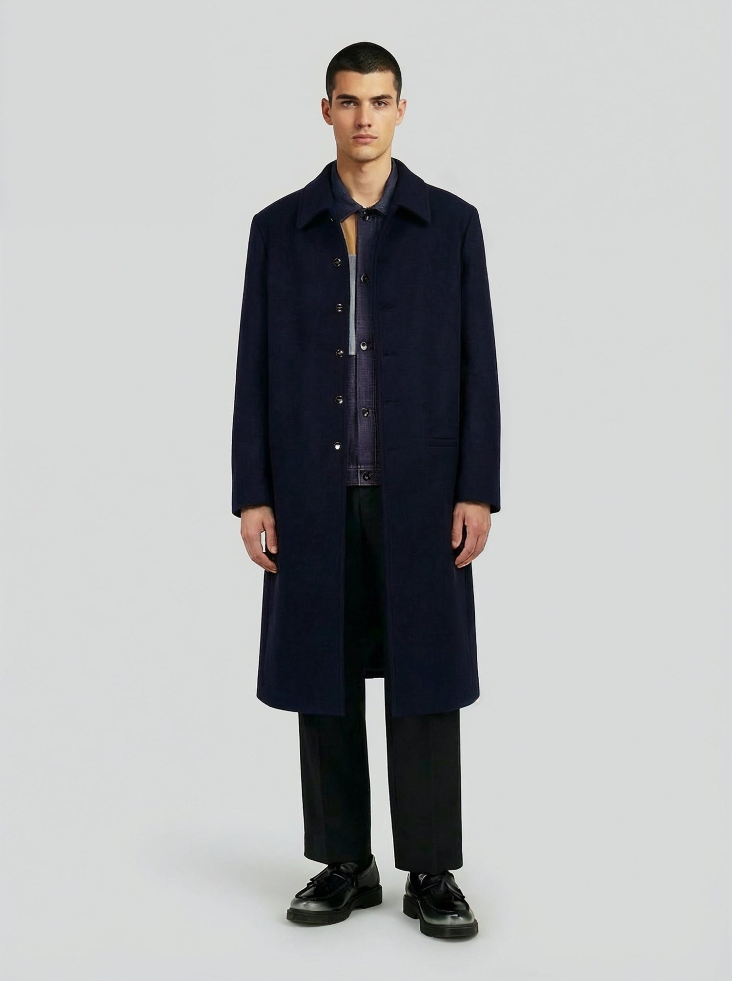 LE MANTEAU BLEU LONG MINIMALISTE EN LAINE - Lebrun Paris