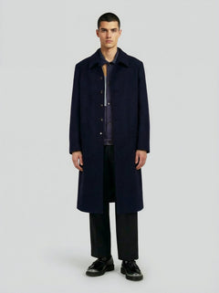 Manteau bleu long en laine minimaliste - Lebrun Paris