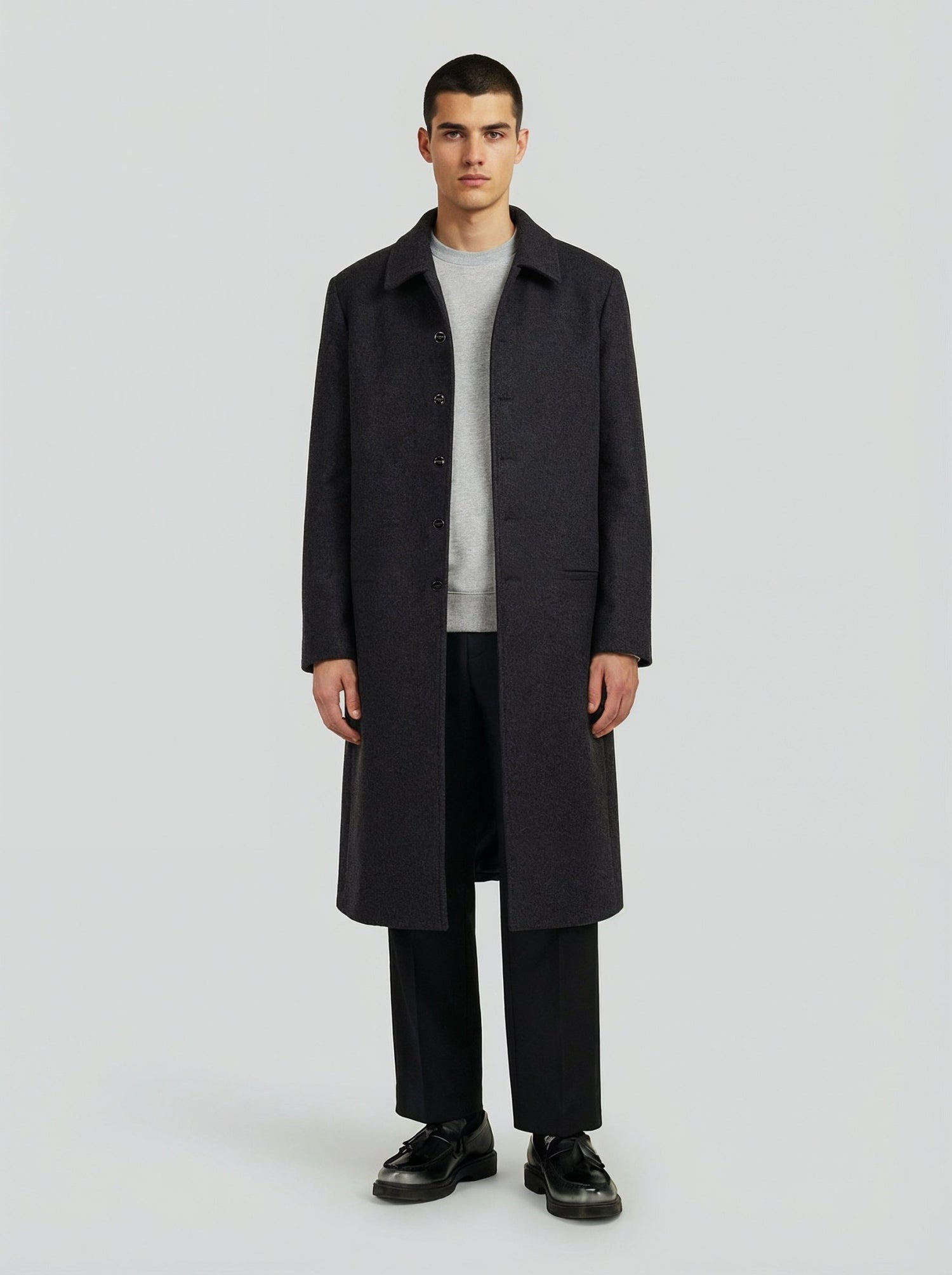 LE MANTEAU GRIS LONG MINIMALISTE EN LAINE - Lebrun Paris