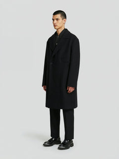 Manteau croisé noir en laine pour homme Lebrun Paris