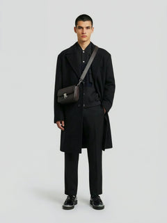Manteau croisé noir en laine pour homme Lebrun Paris