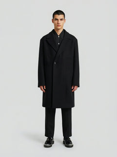 LE MANTEAU CROISÉ NOIR EN LAINE - Lebrun Paris