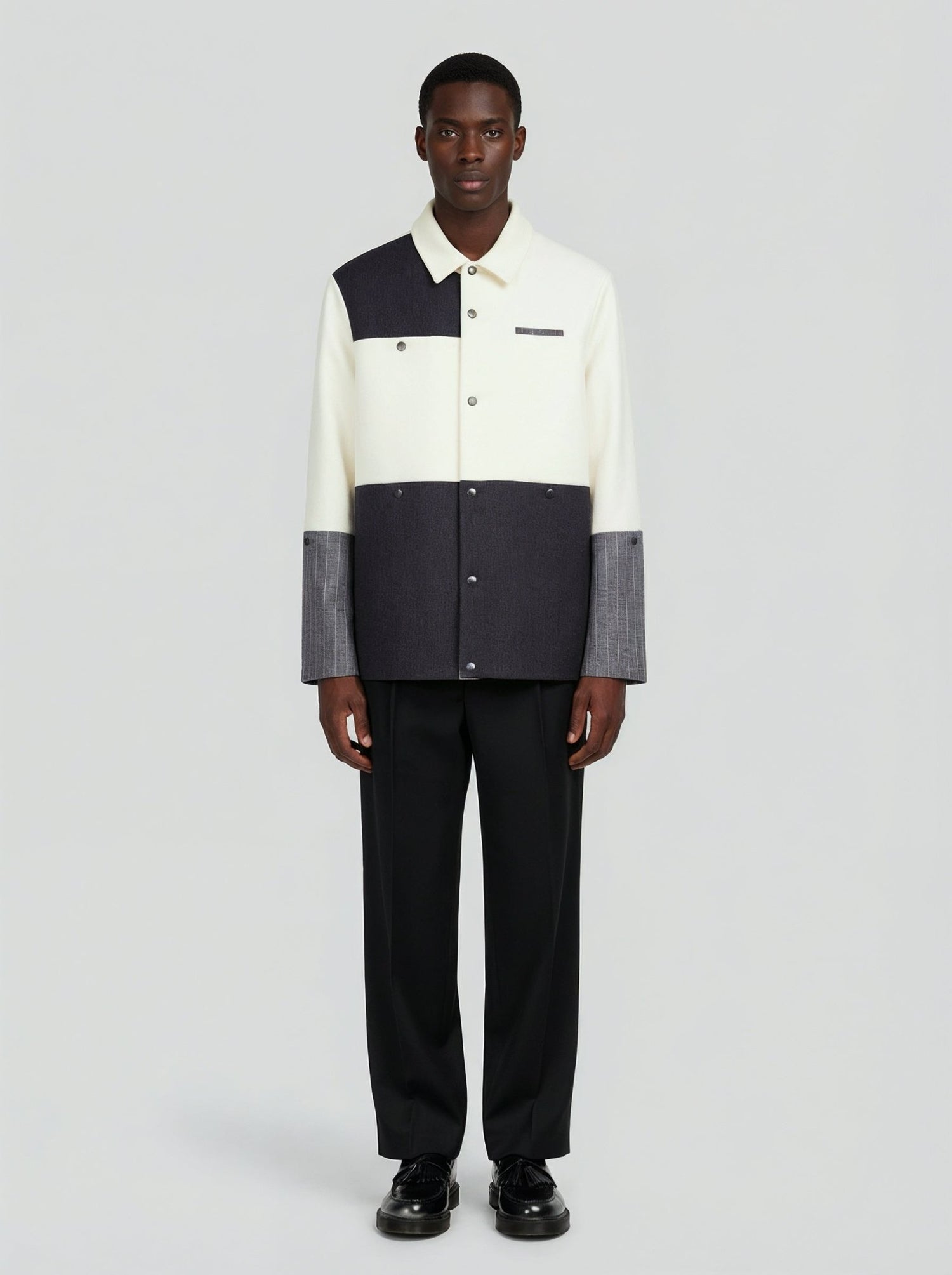 LA VESTE COACH BLANCHE & GRISE EN LAINE & CACHEMIRE - Lebrun Paris